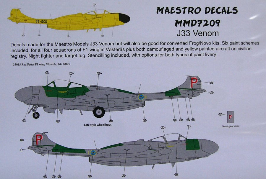 1/72 J33 Venom - Swedish Air Force (decals)