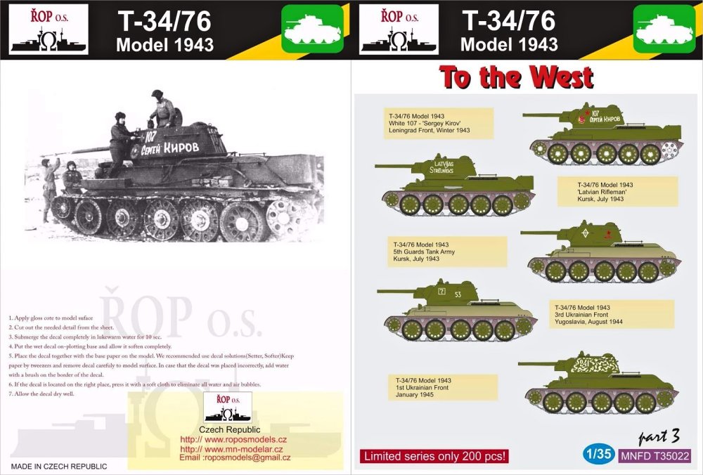 1/35 Decals T-34/76 mod.1943 To the West (part 3)