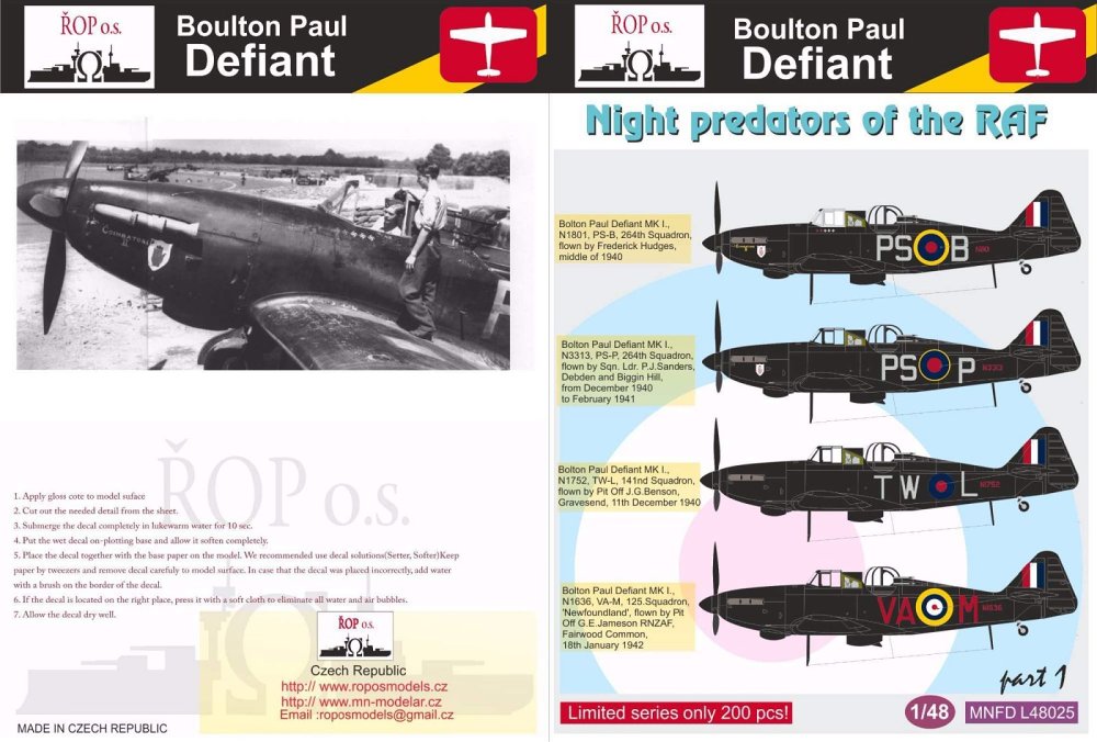 MODELIMEX Online Shop | 1/48 Decals B.P. Defiant Night predators (part ...