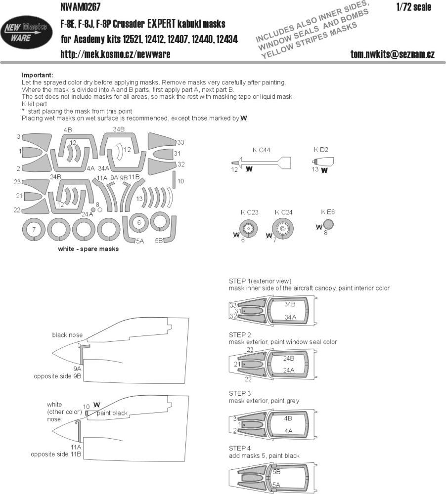 1/72 Mask F-8E,F-8J,F-8P Crusader EXPERT (ACAD)