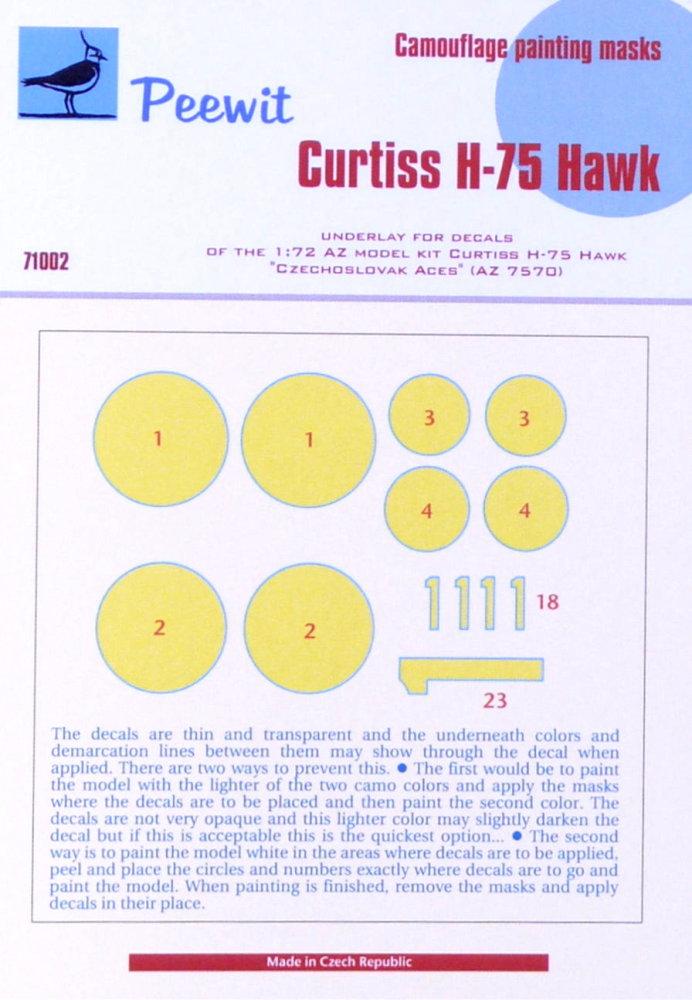 1/72 Camouflage mask Curtiss H-75 Hawk (AZ MOD.)