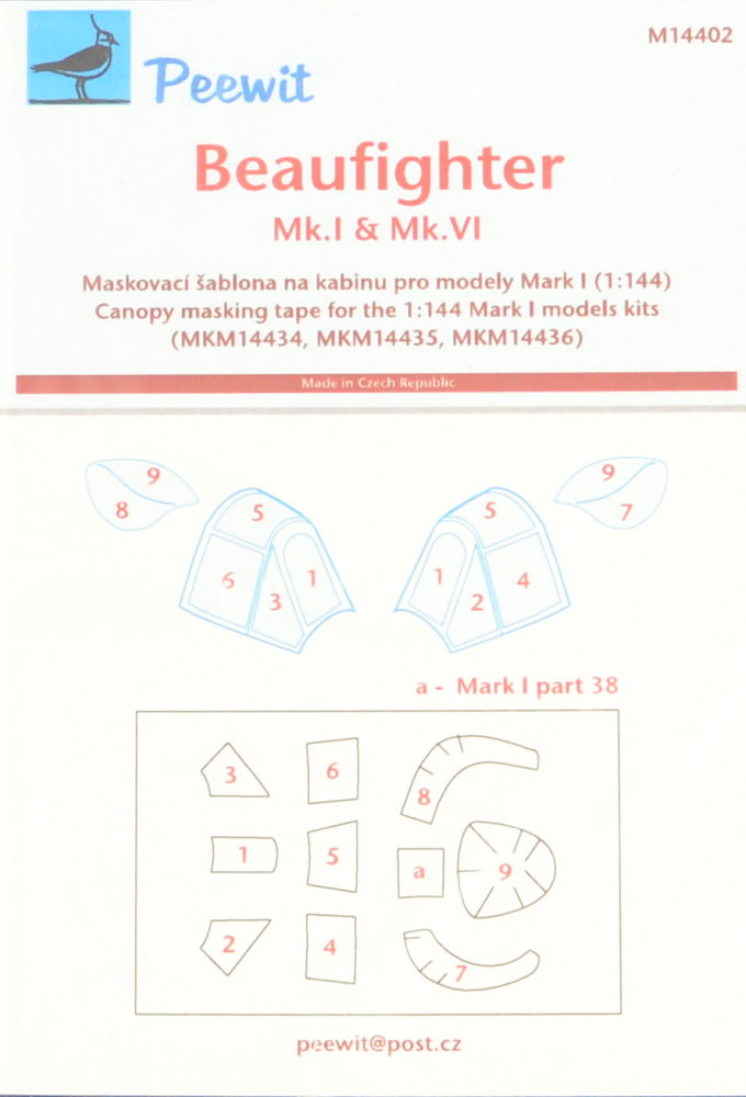 1/144 Canopy mask Beaufighter Mk.I/Mk.IV (MARK I)