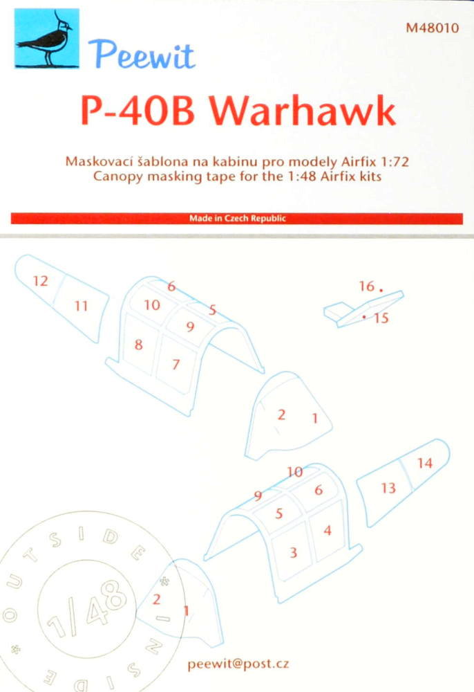 1/48 Canopy mask P-40B Warhawk (AIRFIX)