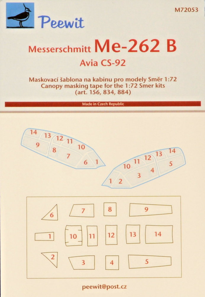 1/72 Canopy mask Messerschmitt Me-262B (SMER)