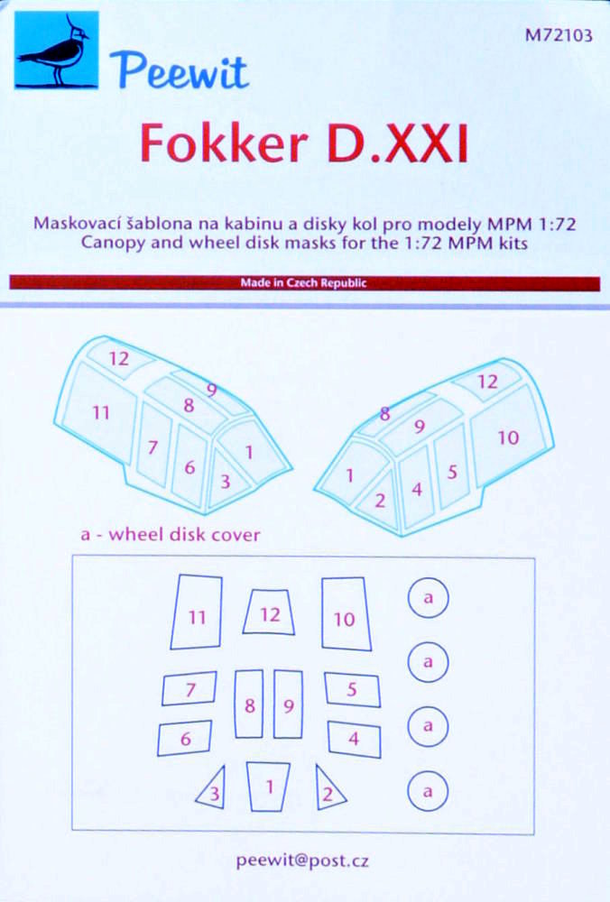 1/72 Canopy mask Fokker D.XXI (MPM)