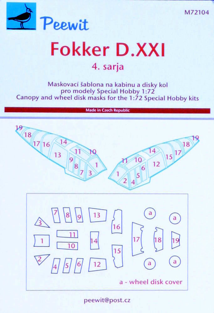 1/72 Canopy mask Fokker D.XXI 4.sarja (SP.HOBBY)