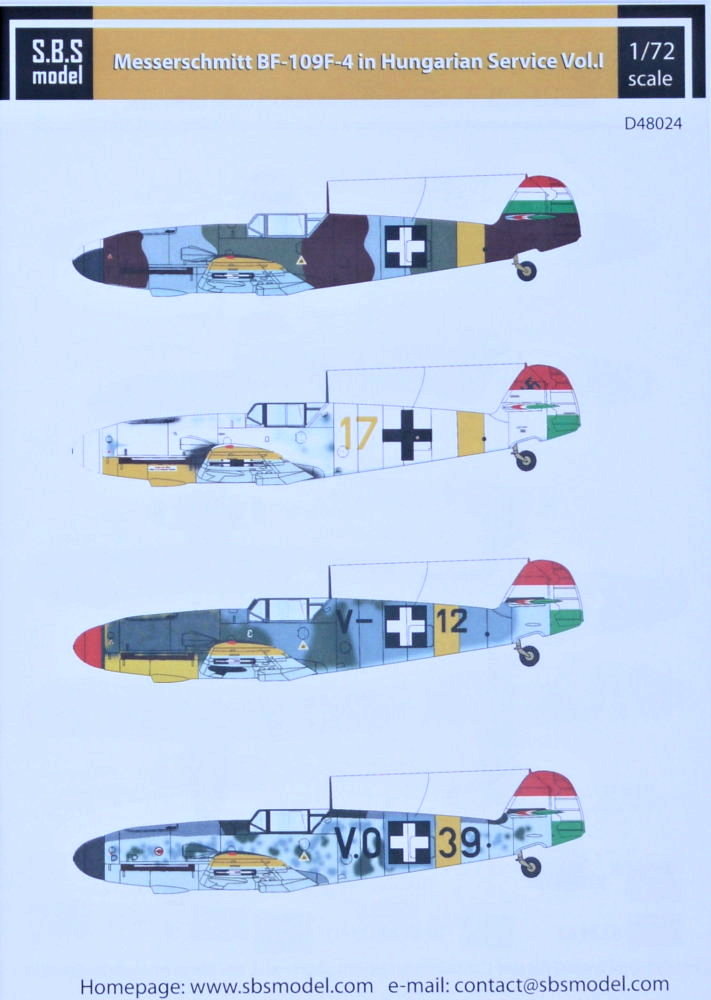 1/48 Decal Bf-109F-4 in Hungarian Service Vol.I