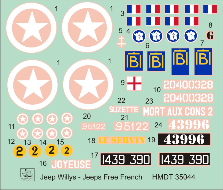 H-Model Decals 1/72 Willys Jeep MB/Ford GPW Free French Jeeps # 72044 