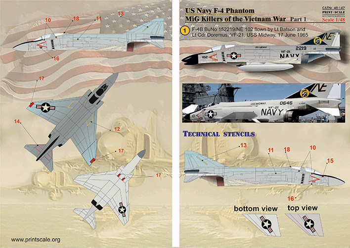 Microscale Decal 1:48 Scale #AC48-0011 /USN/USMC F-4 Phantom II Blk /Wht Out 