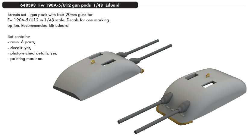 Eduard 1/48 scale Brassin Fw 190A-5/ U12 gun pods in resin for Eduard - 648398