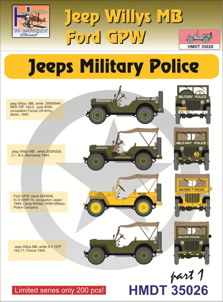 1/35 Decals J.Willys MB/Ford GPW Military Police 1