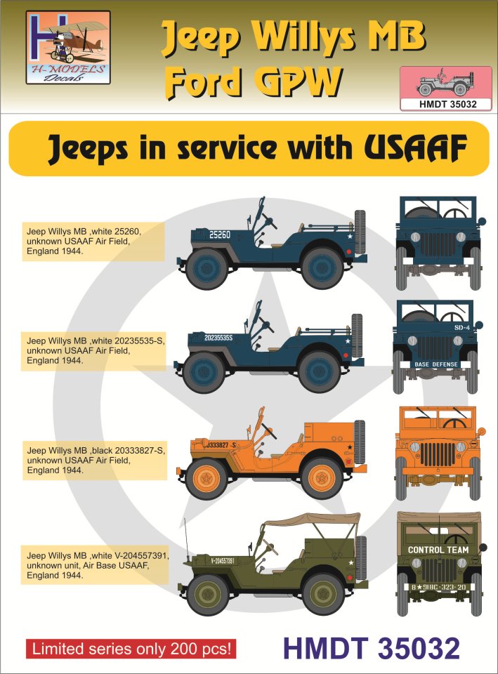 1/35 Decals J.Willys MB/Ford GPW in USAAF service