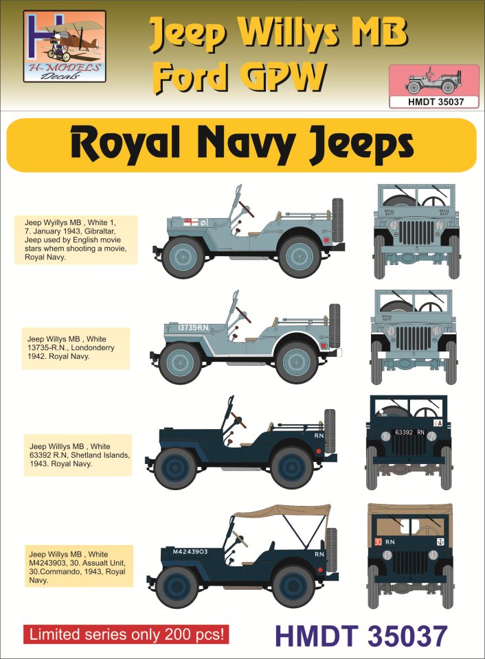 1/35 Decals Jeep Willys MB/Ford GPW Royal Navy