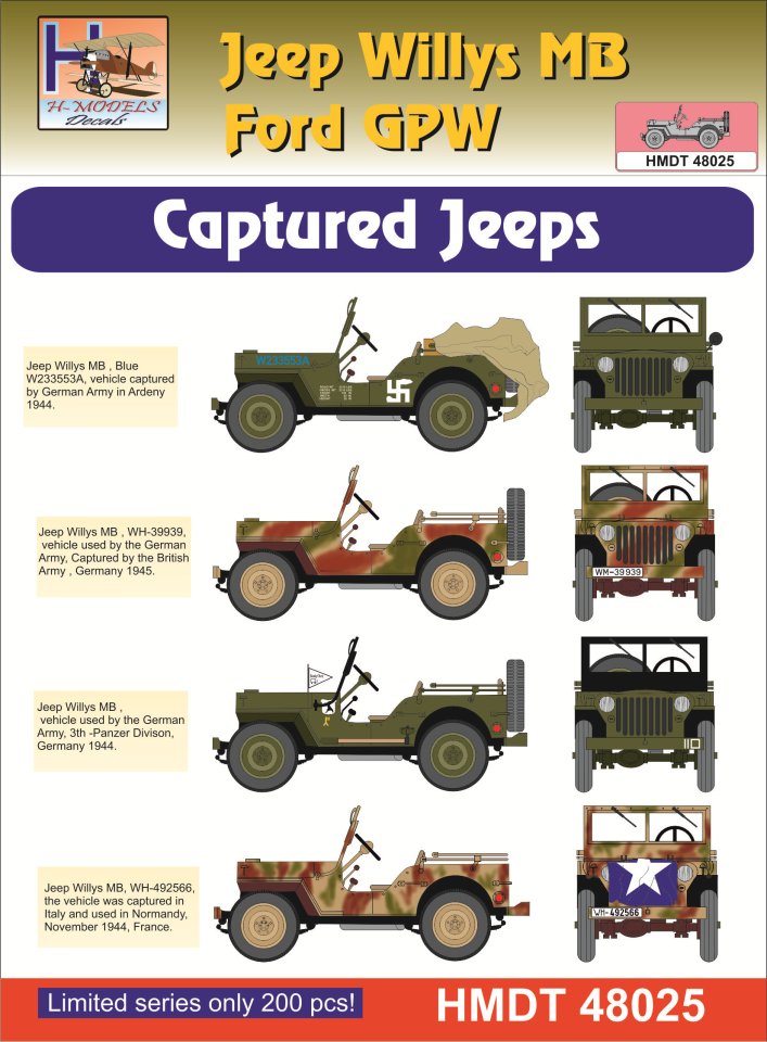 1/48 Decals Jeep Willys MB/Ford GPW Captured Jeeps