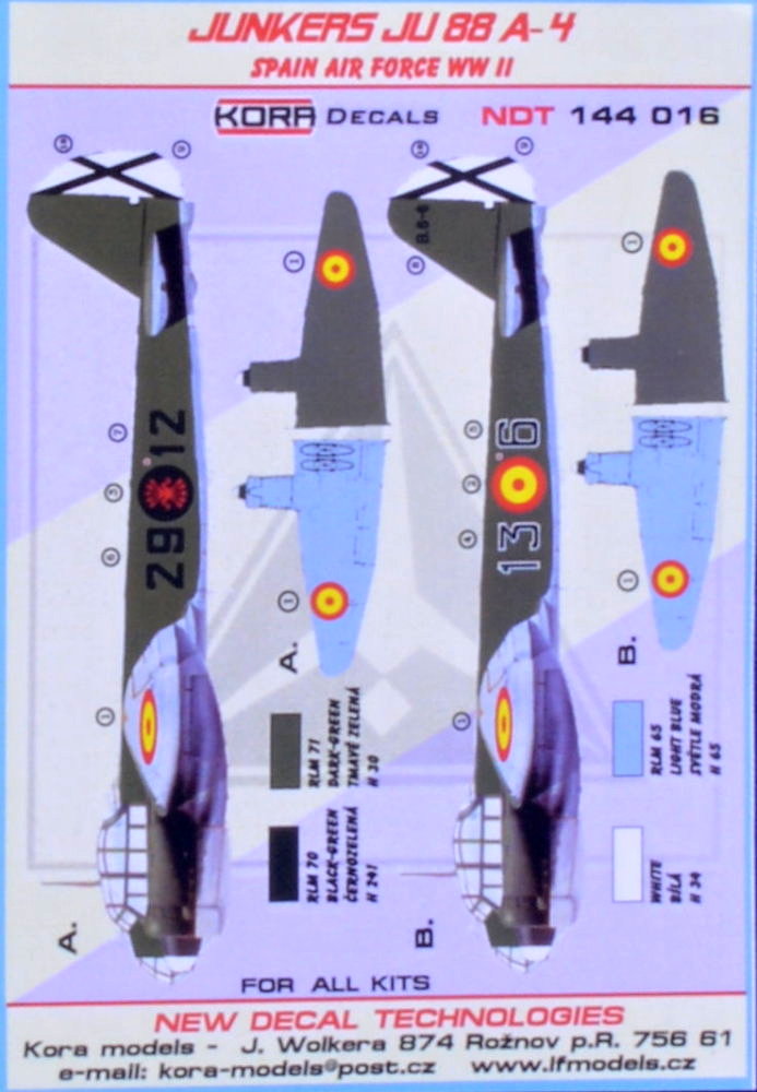 1/144 Decals Junkers Ju-88 A-4 Spain AF WWII