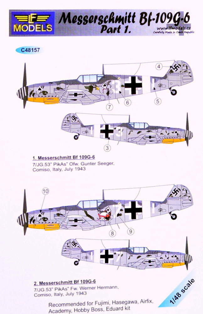 1/48 Decals Messerschmitt Bf 109G-6 Comiso Pt.1