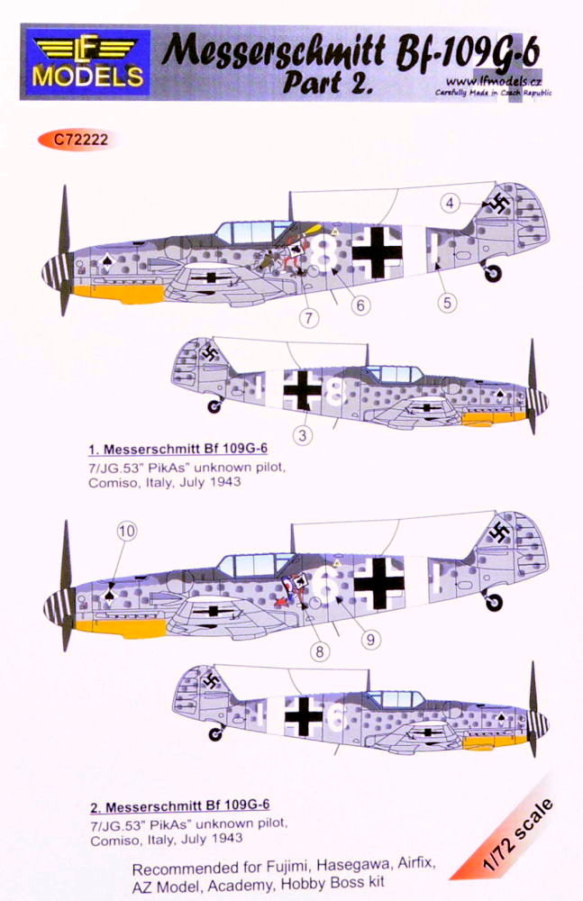 1/72 Decals Messerschmitt Bf 109G-6 Comiso Pt.2