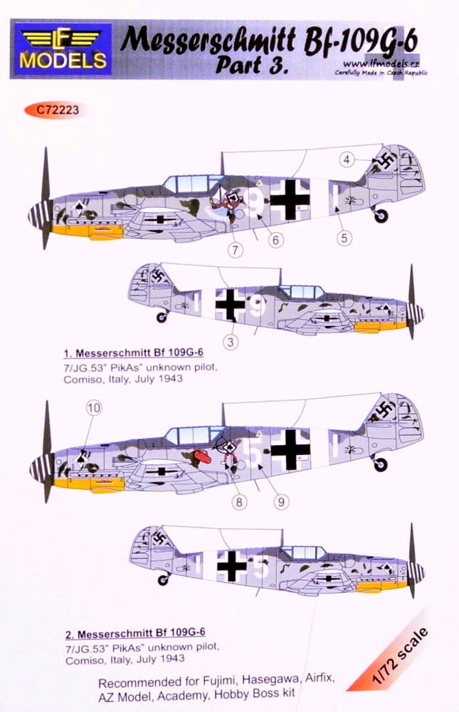 1/72 Decals Messerschmitt Bf 109G-6 Comiso Pt.3