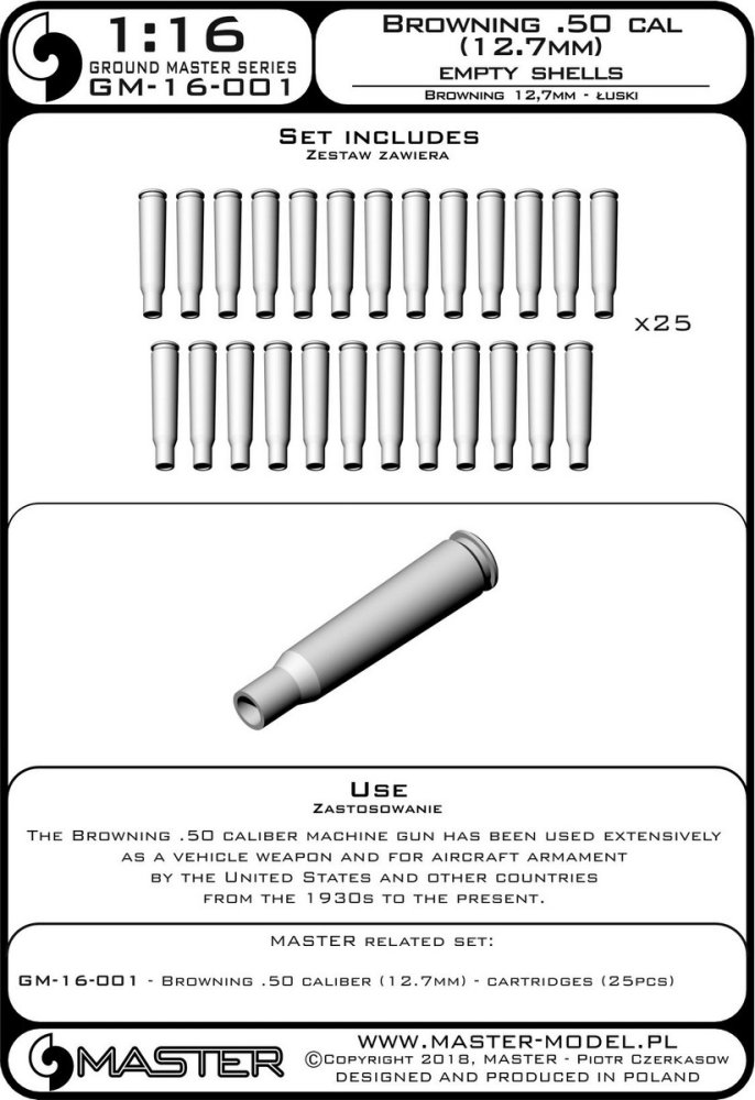 1/16 M1919 Browning .50 cal empty shells (25 pcs.)