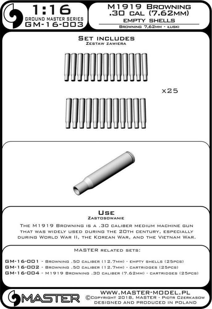 1/16 M1919 Browning .30 cal empty shells (25 pcs.)