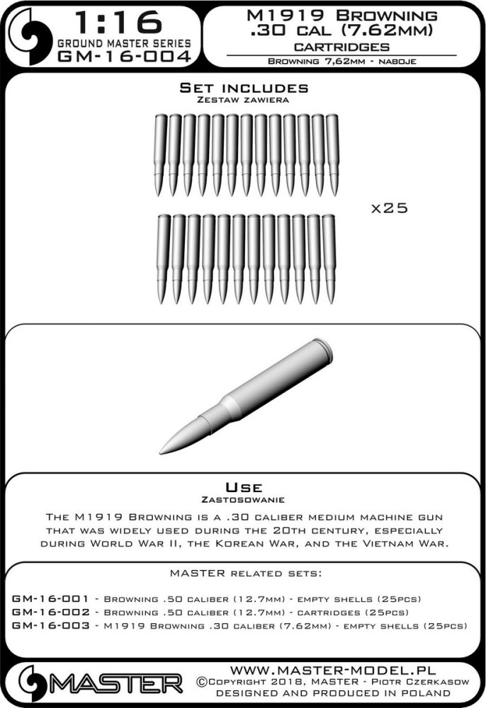 1/16 M1919 Browning .30 cal cartridges (25 pcs.)