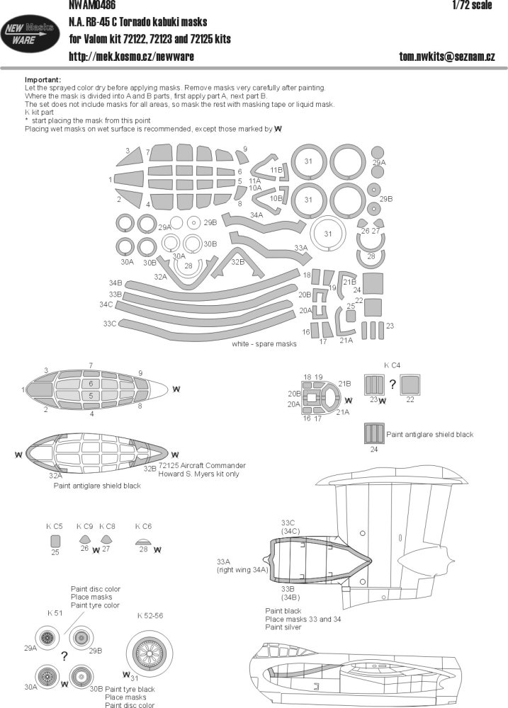 1/72 Mask N.A. RB-45C Tornado (VALOM 72122,23,25)