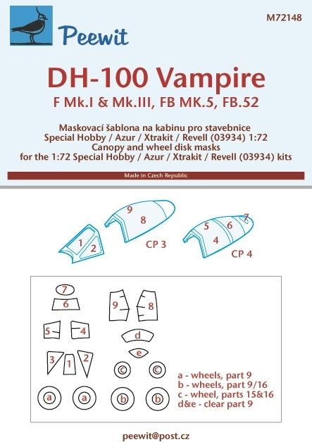 1/72 Canopy mask DH-100 Vampire (SP.HOB/AZUR/REV)