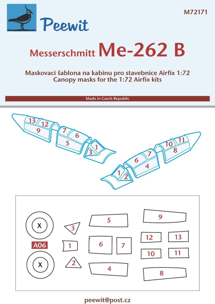 1/72 Canopy mask Messerschmitt Me-262B (AIRFIX)