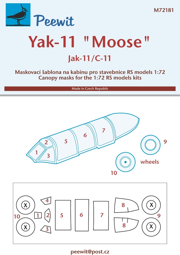 1/72 Canopy mask Yak-11 'Moose' (RS)