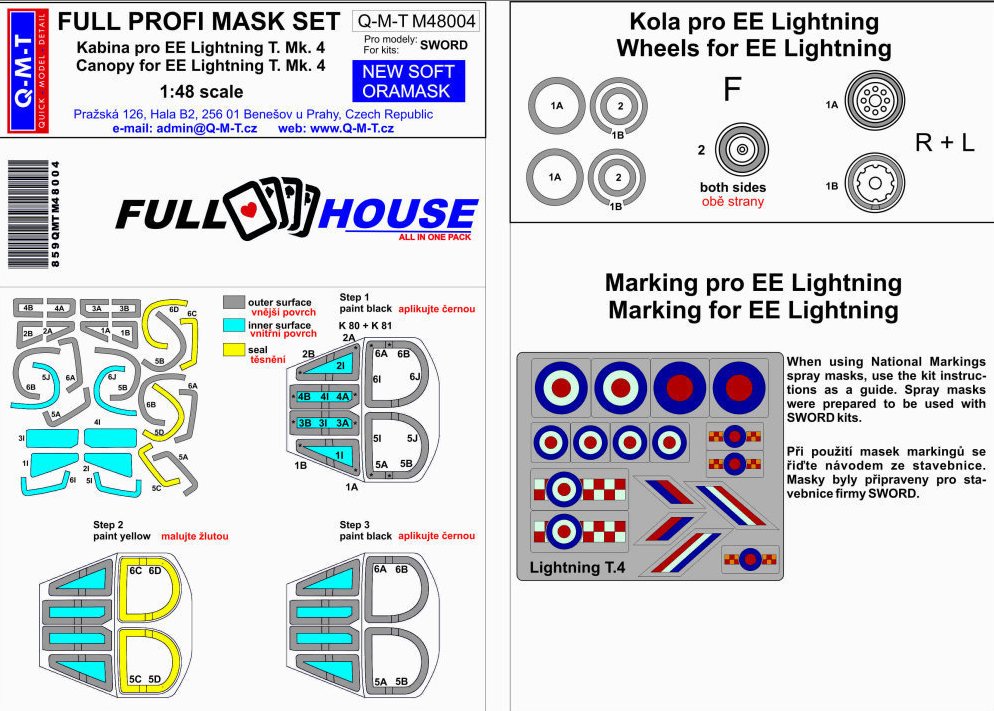 1/48 Full House Mask Set EE Lightning T.Mk.4 (SWD)