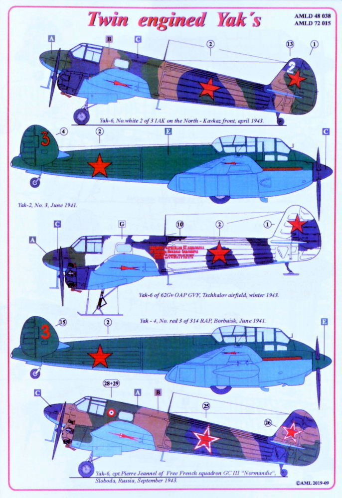 1/48 Decals Yak-2,4 & Yak-6 Twin engined