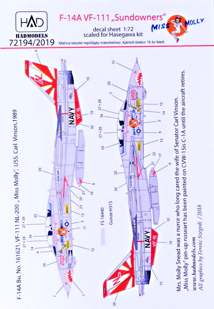 1/72 Decal F-14A VF-111 'Sundowners' (HAS)