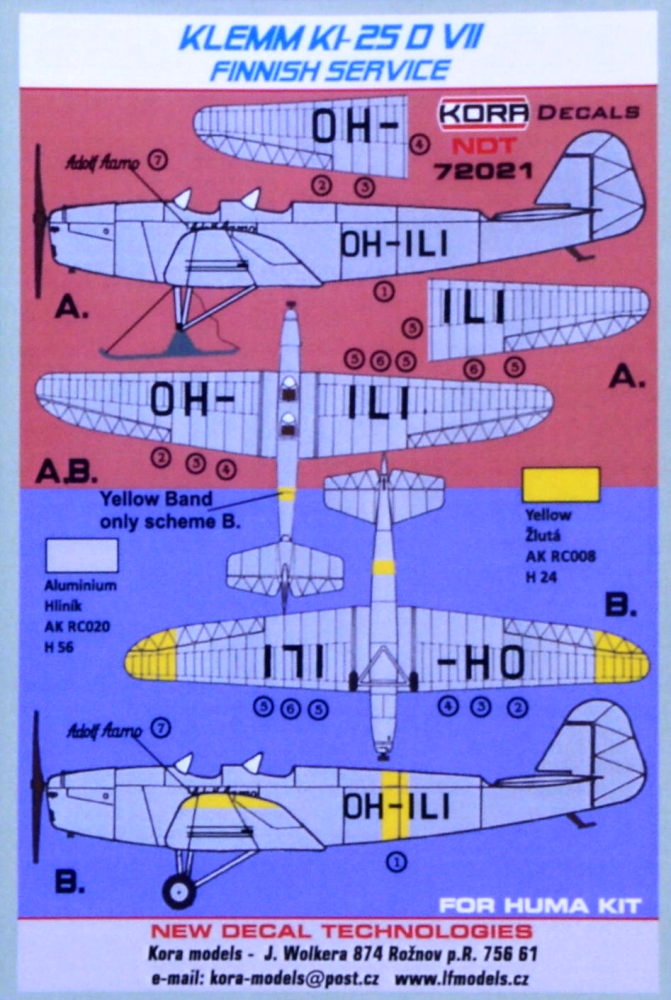 1/72 Decals Klemm KL-25 DVII Finnish Service