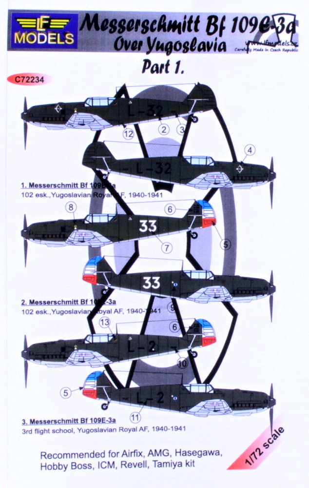 1/72 Decals Bf 109E3a Yugoslavia (ICM,REV,TAM) I.