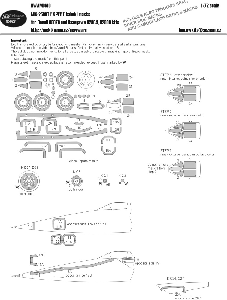 1/72 Mask MiG-25RBT EXPERT (REV 03878, HAS 02304)