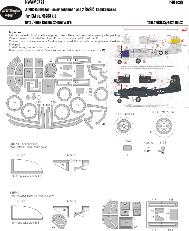 1/48 Mask A-26C-15 colour schemes 1,2 BASIC (ICM)