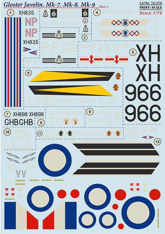 1/72 Gloster Javelin Mk.7, Mk.8, Mk.9 (wet decals)