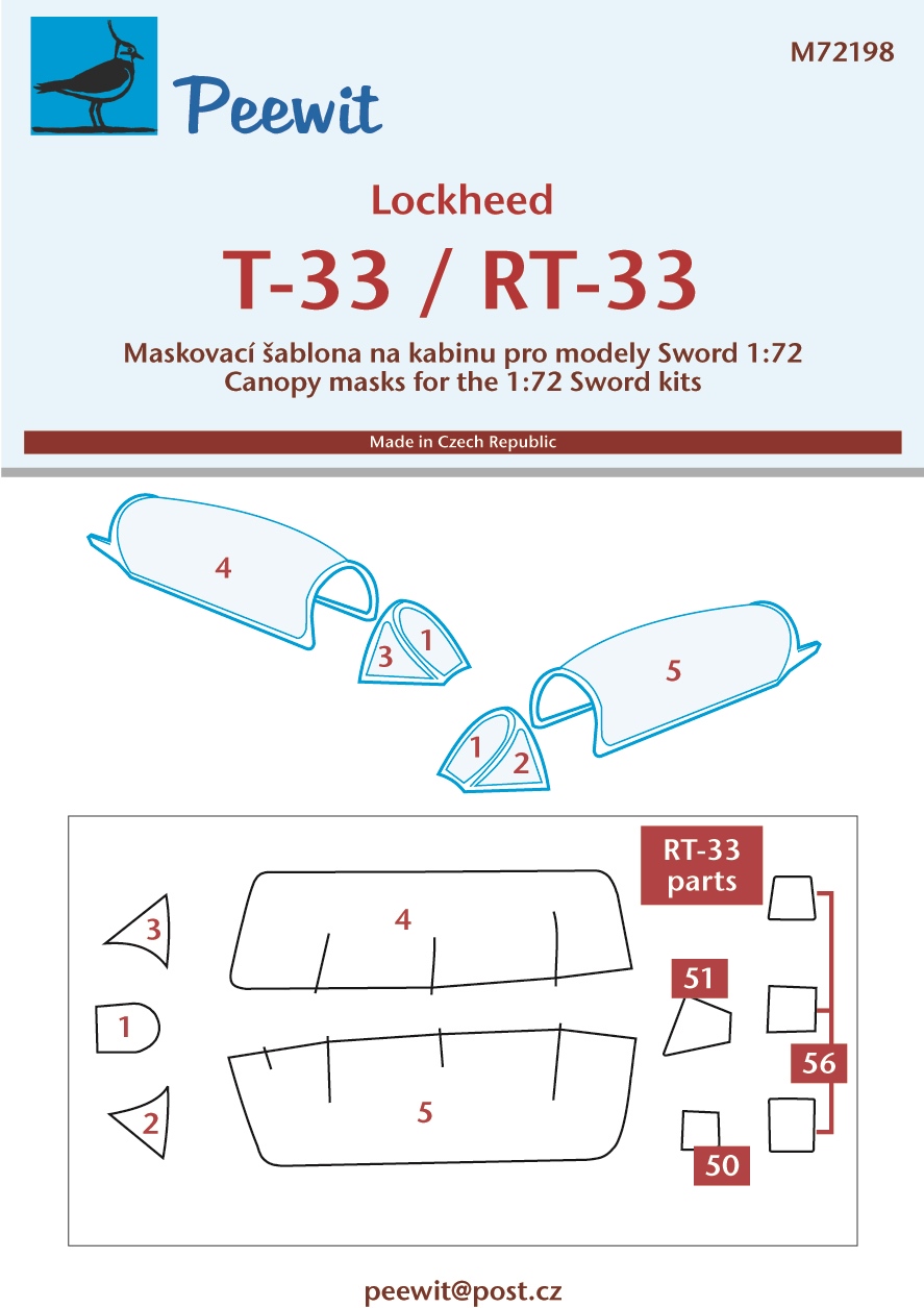 1/72 Canopy mask Lockheed T-33/RT-33 (SWORD)