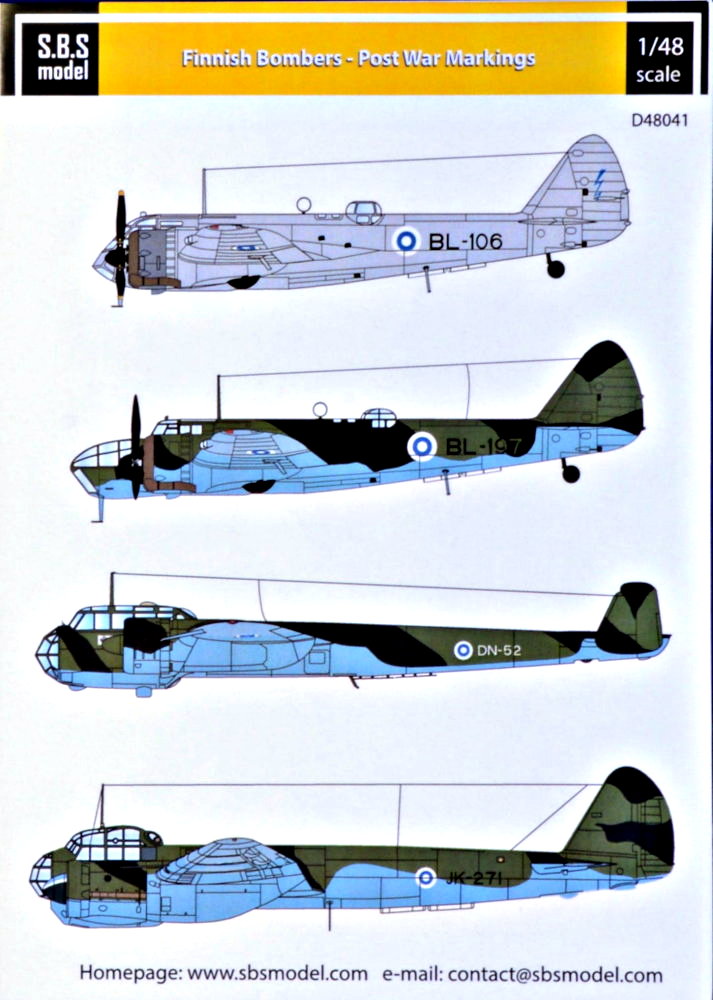 1/48 Decal Finnish Bombers - Post War Markings