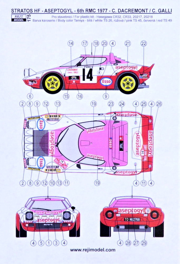 CARTOGRAF Planche decalcomanies Lancia Stratos Rallye 1977/78 Monte Carlo 1/43 