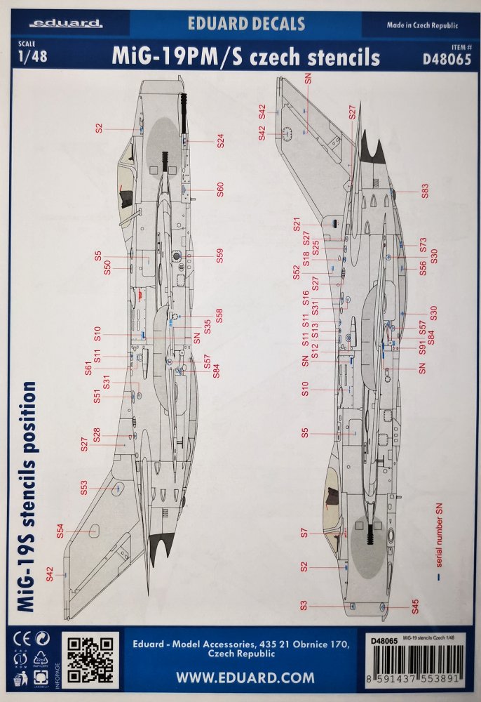1/48 Decals MiG-19 stencils Czech (EDU)