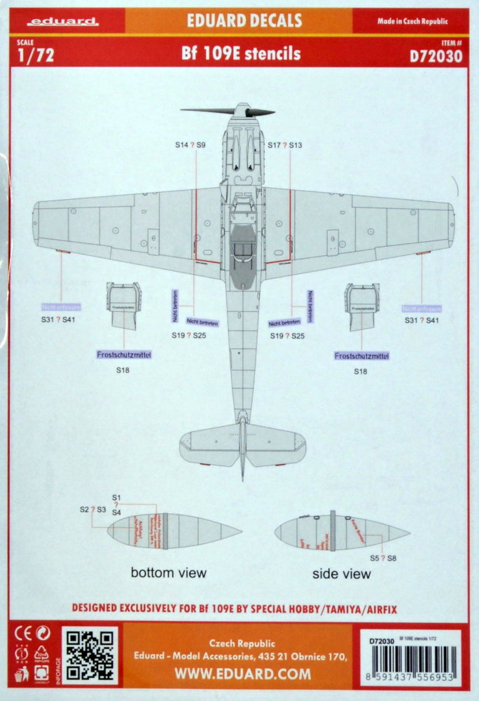 1/72 Decals Bf 109E stencils (SP.HOB./TAM/AIRF)