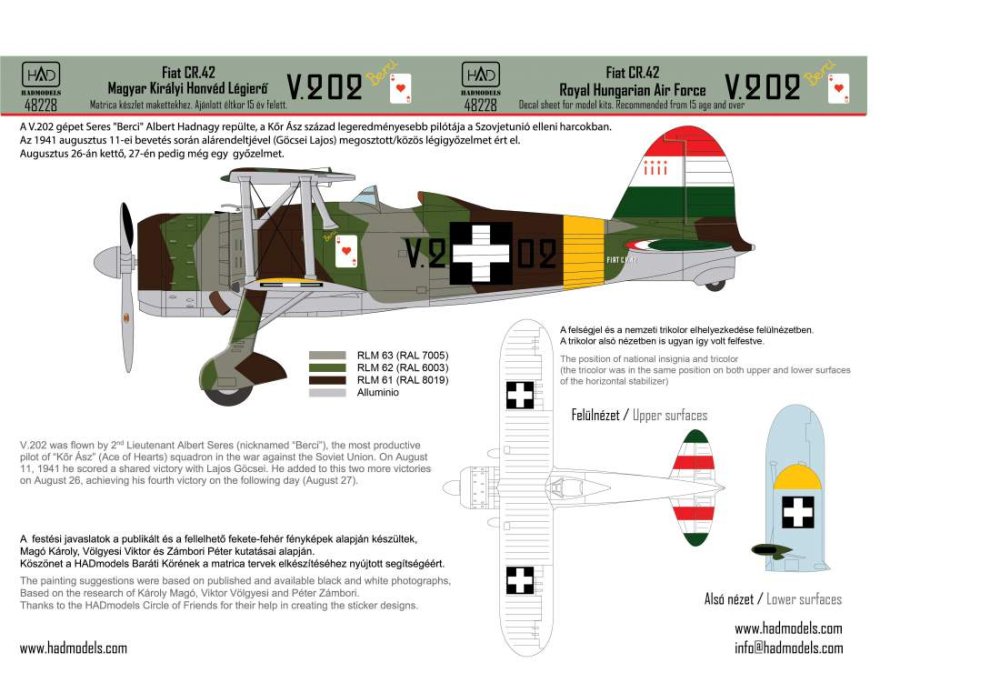 1/48 Decal Fiat CR.42 Royal Hungarian AF Part 2