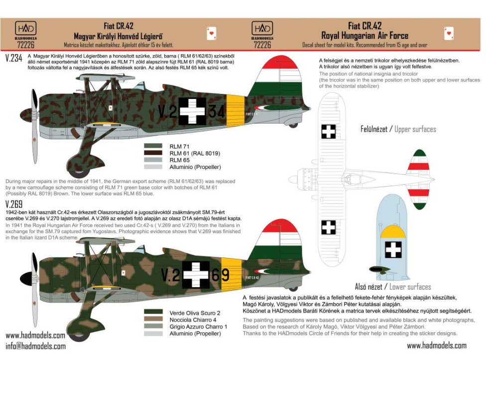 1/72 Decal Fiat CR.42 Royal Hungarian AF Part 1