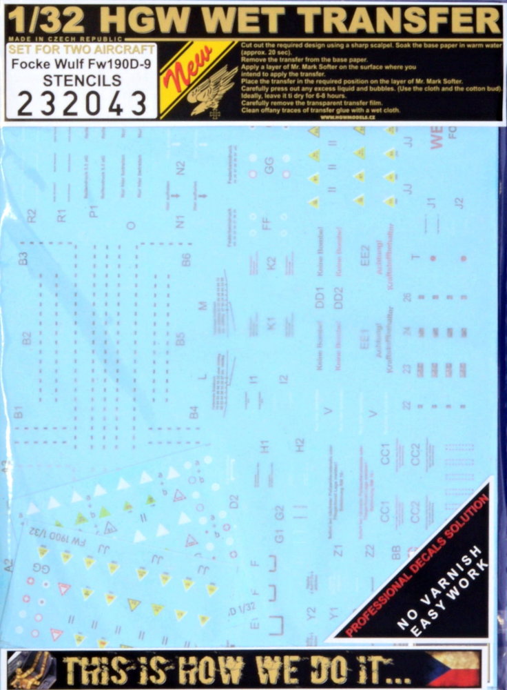 1/32 Decals Focke Wulf Fw190D-9 Stencils