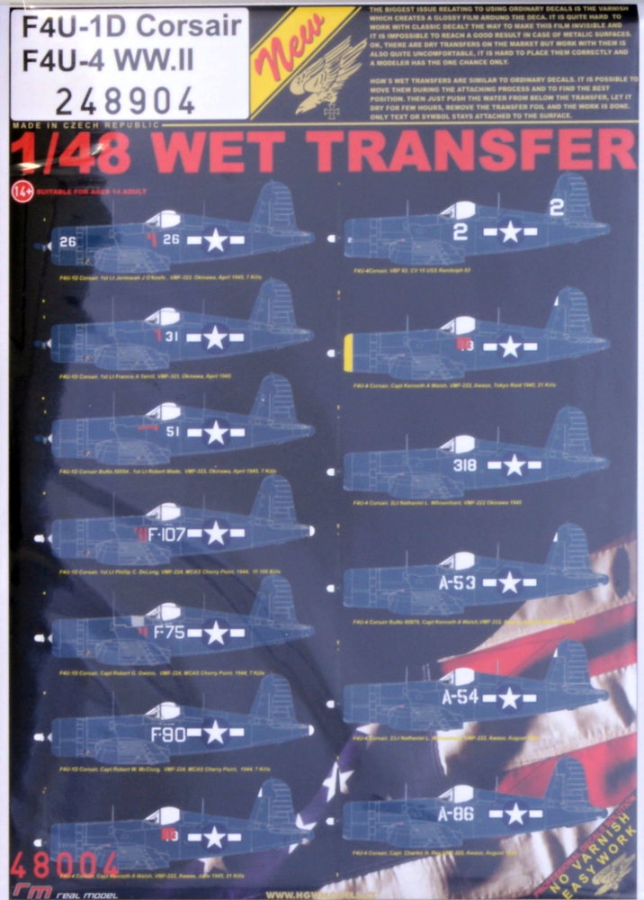 1/48 Decals F4U-1D Corsair / F4U-4 WW.II