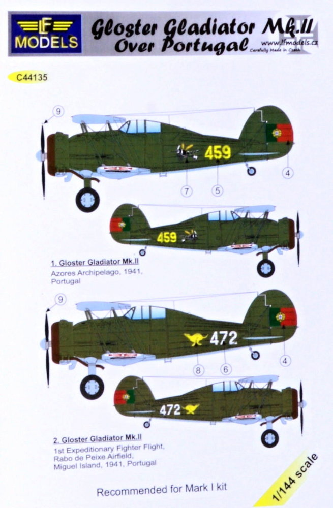 1/144 Decals Gl.Gladiator Mk.II over Portugal 