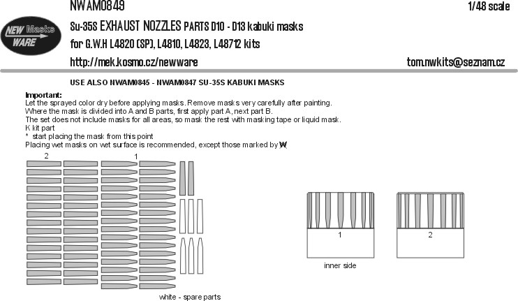 1/48 Mask Su-35S EXH.NOZZLES parts D10-D13 (GWH)