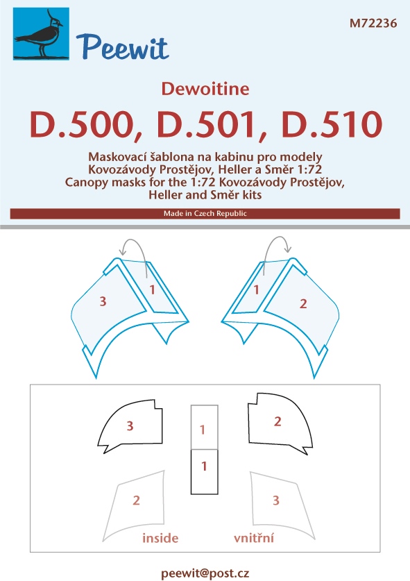 1/72 Canopy mask Dewoitine D500/501/510 (KP/SMER)