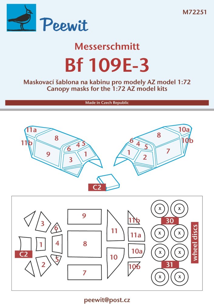 1/72 Canopy mask Messerschmitt Bf 109E-3 (AZ)